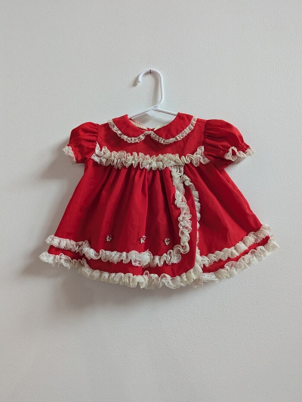 Vtg 80s Bryan Dress 6m Red Lace Frilly Holiday Christmas